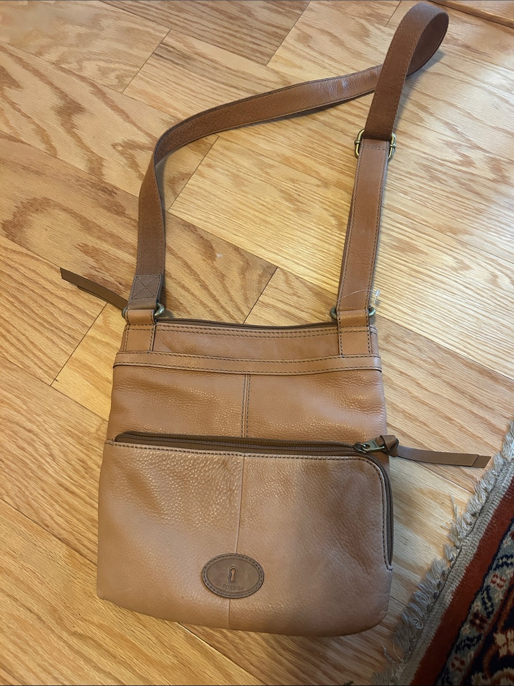Fossil Light Brown Pebbled Leather Crossbody Bag